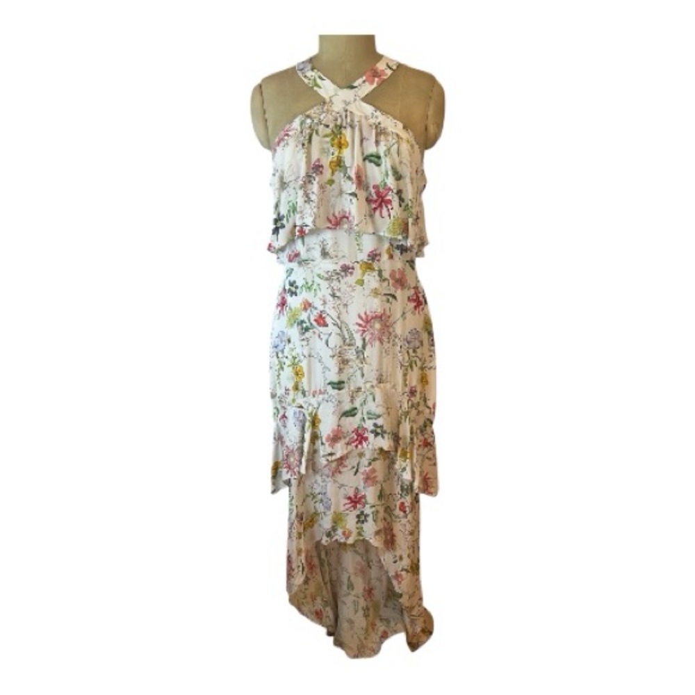 Parker Silk Multicolor Floral High Low Maxi Dress